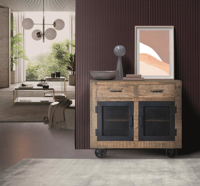 Giner y Colomer Aparador Industrial de Madera de Mango y Metal Natural 100x85x38 cm